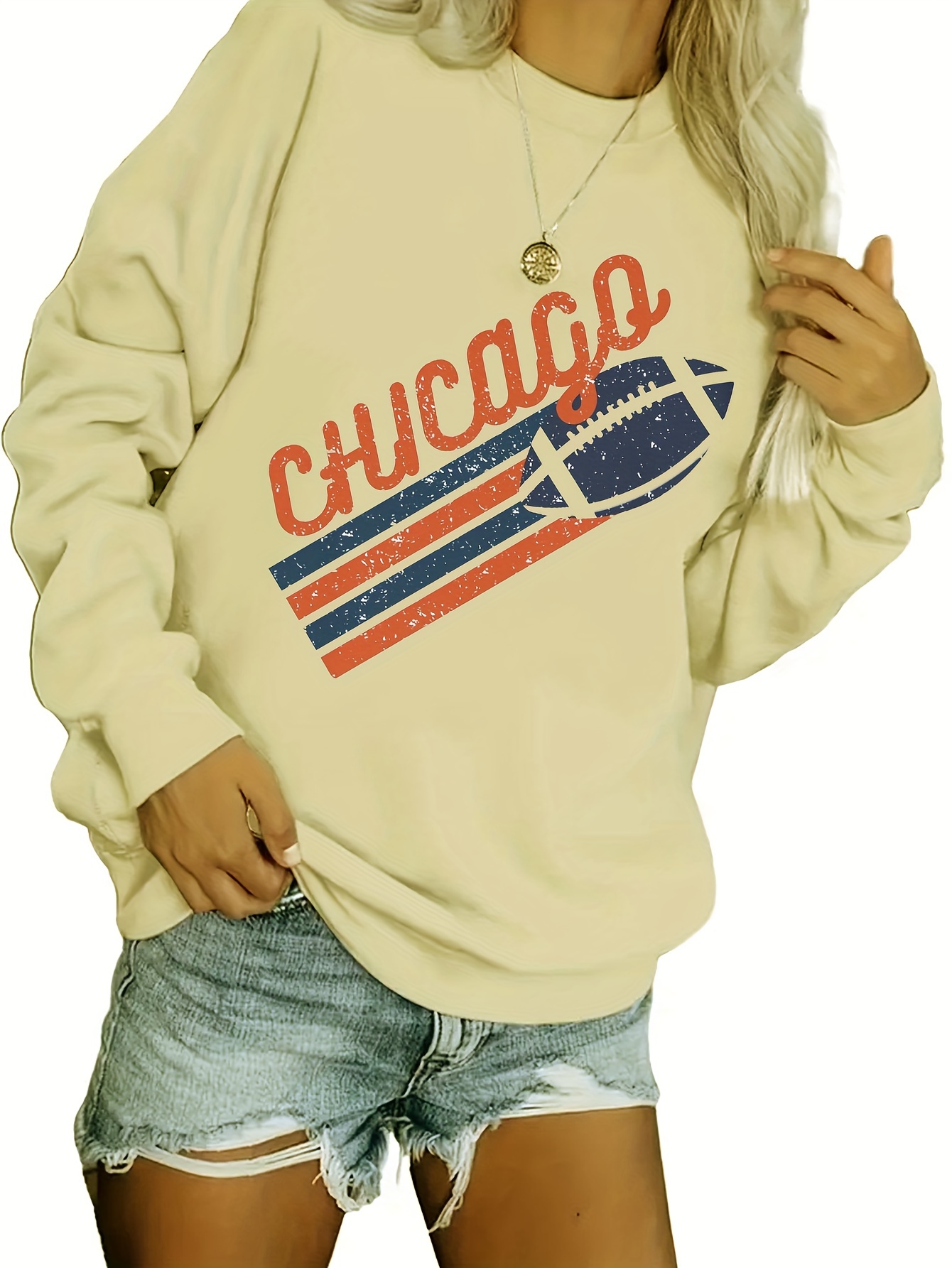 Chicago Rugby Print Sudadera Sudadera Casual De Manga Larga Con