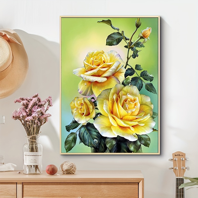 5D Diamond Painting Kits for Adults, Yellow Roses Flowers Full