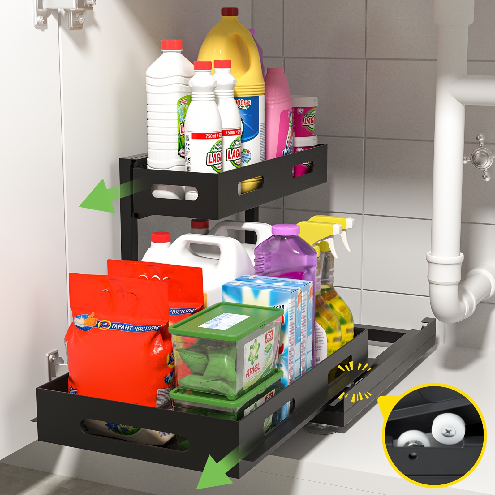 Organizador de almacenamiento para debajo del fregadero, estante multiusos  de 2 niveles, 1 o 2 piezas, para baño y cocina - AliExpress