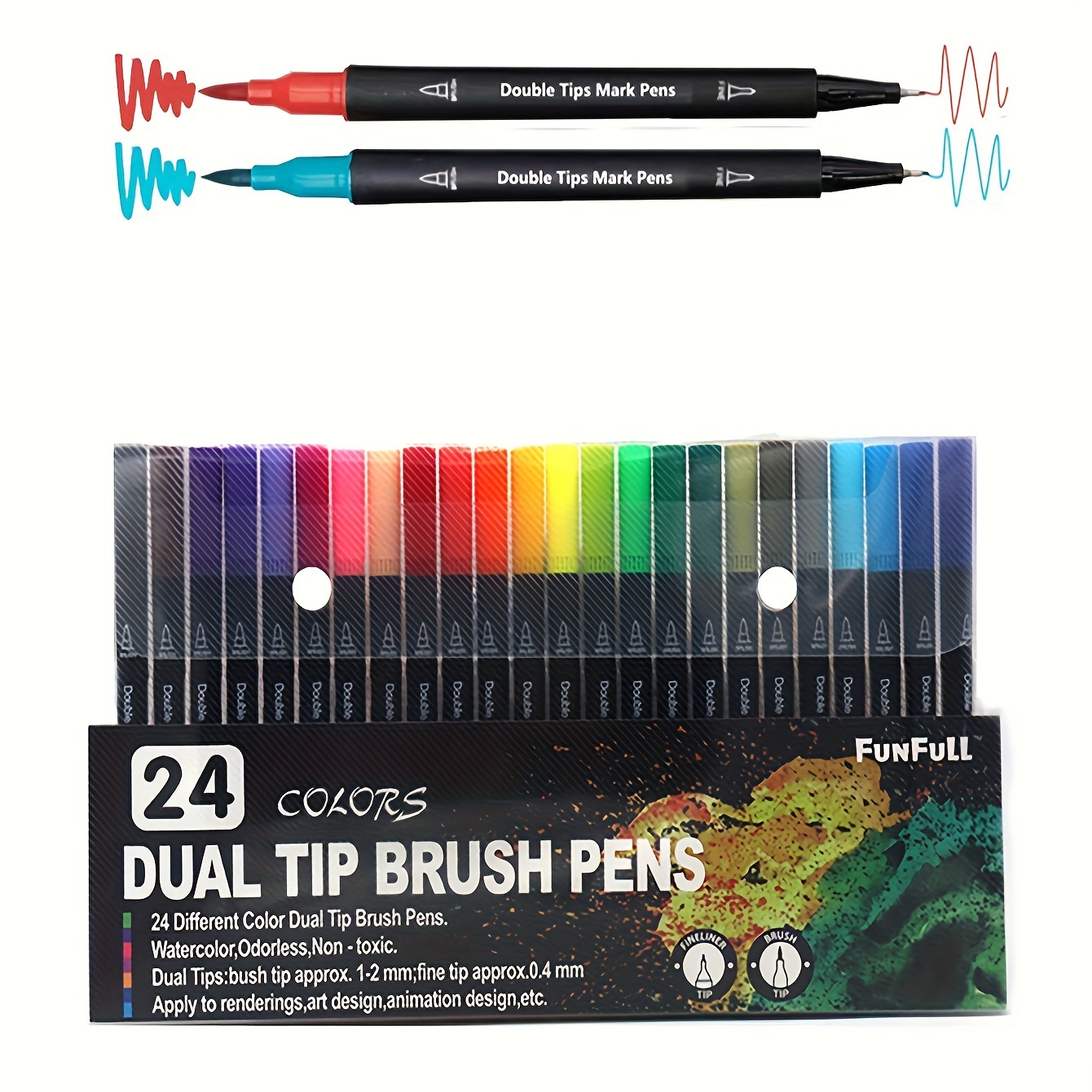 24 Colors Watercolor Markers, Painting Non-toxic Washable Pen, Office  School Supplies - Temu