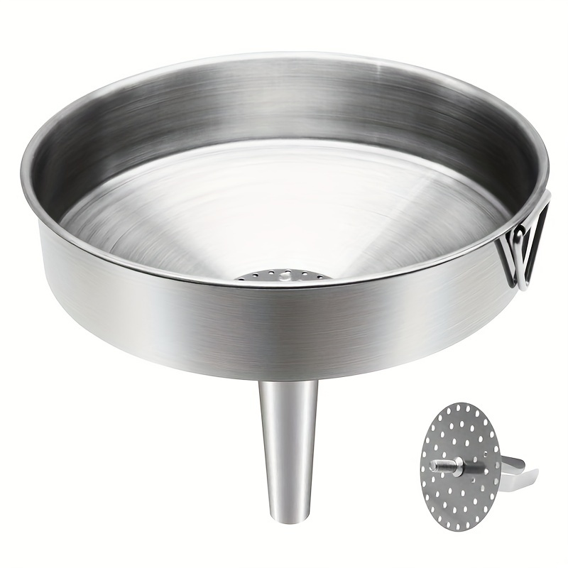 

1pc Food Grade Stainless Steel Kitchen Funnel With Strainer - Perfect For Filling Bottles, Transferring Liquids, Oils, Juices, And Milk