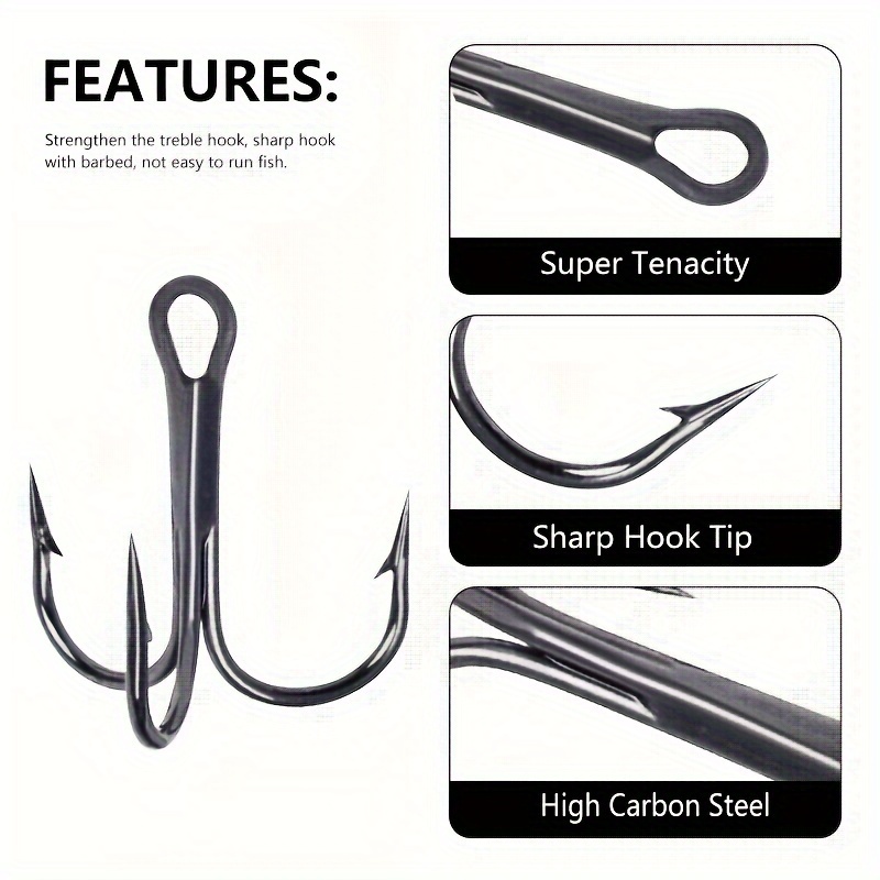 3x Strengthened Treble Hooks High carbon Steel Hooks Fishing - Temu