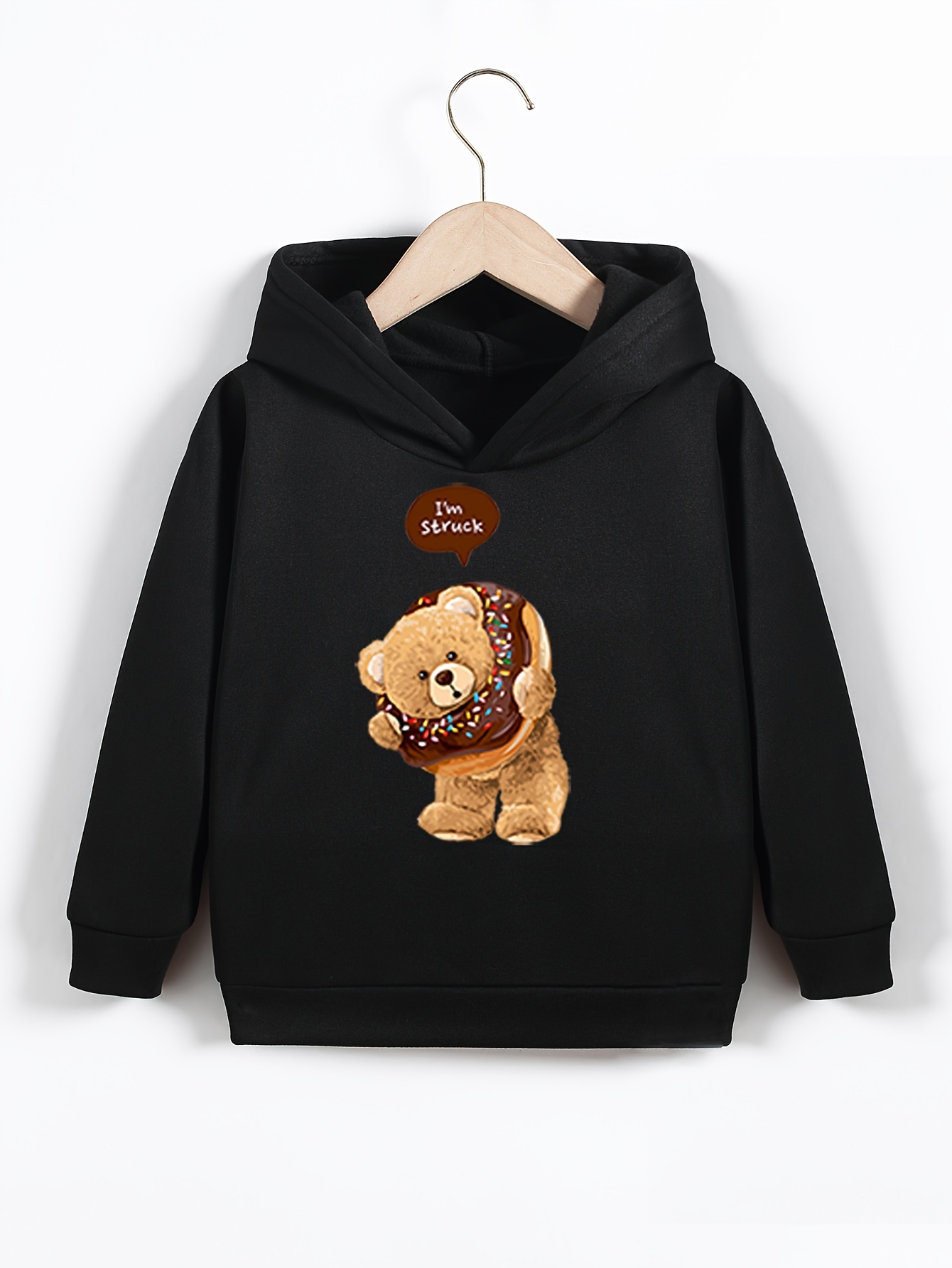 Donut Bear Pattern Print Boys Kids Long Sleeve Hoodie Temu