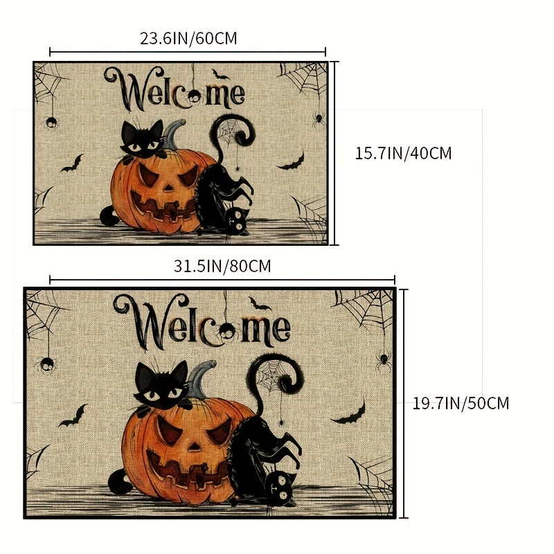 Halloween Outdoor Mat, Pumpkin Indoor Entryway Rug, Non Slip Low