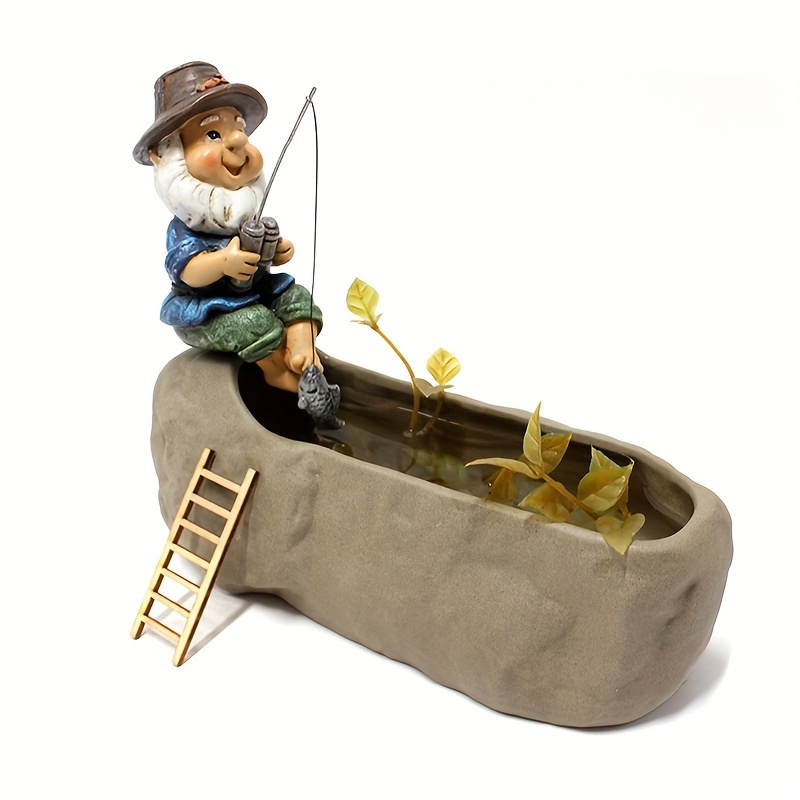 1pc Aquarium Decoration Old Man Fisherman Statue Fishing Man Small