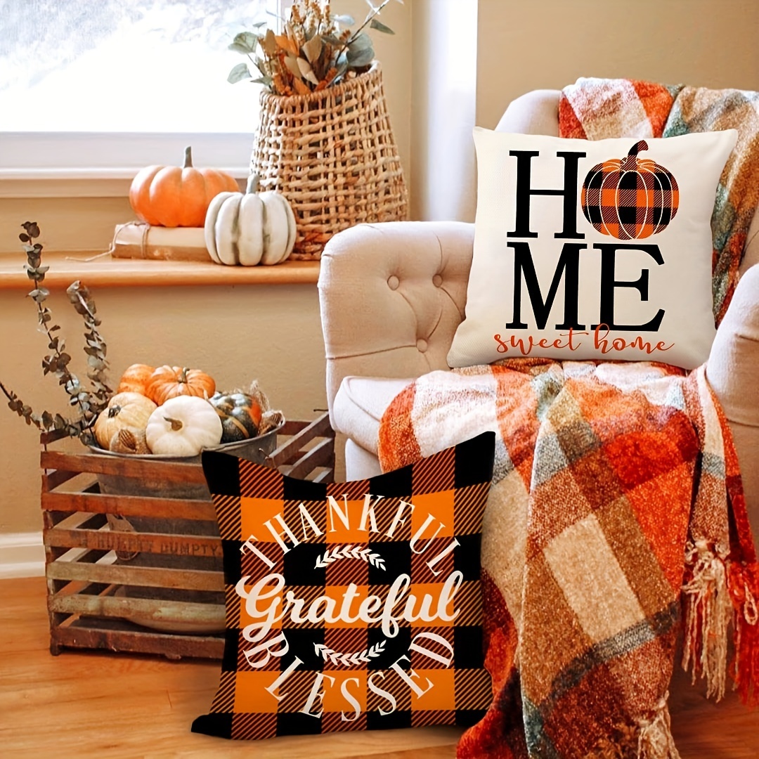 Fall Decorative Throw Pillow Covers Pumpkins Thankful - Temu