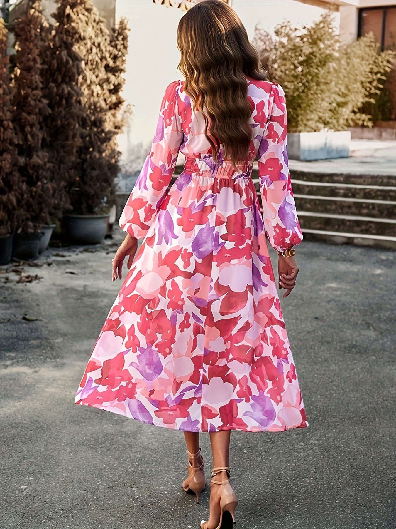 Summer Dress Waist Puff Sleeve V Neck Frilled Design Velvet - Temu