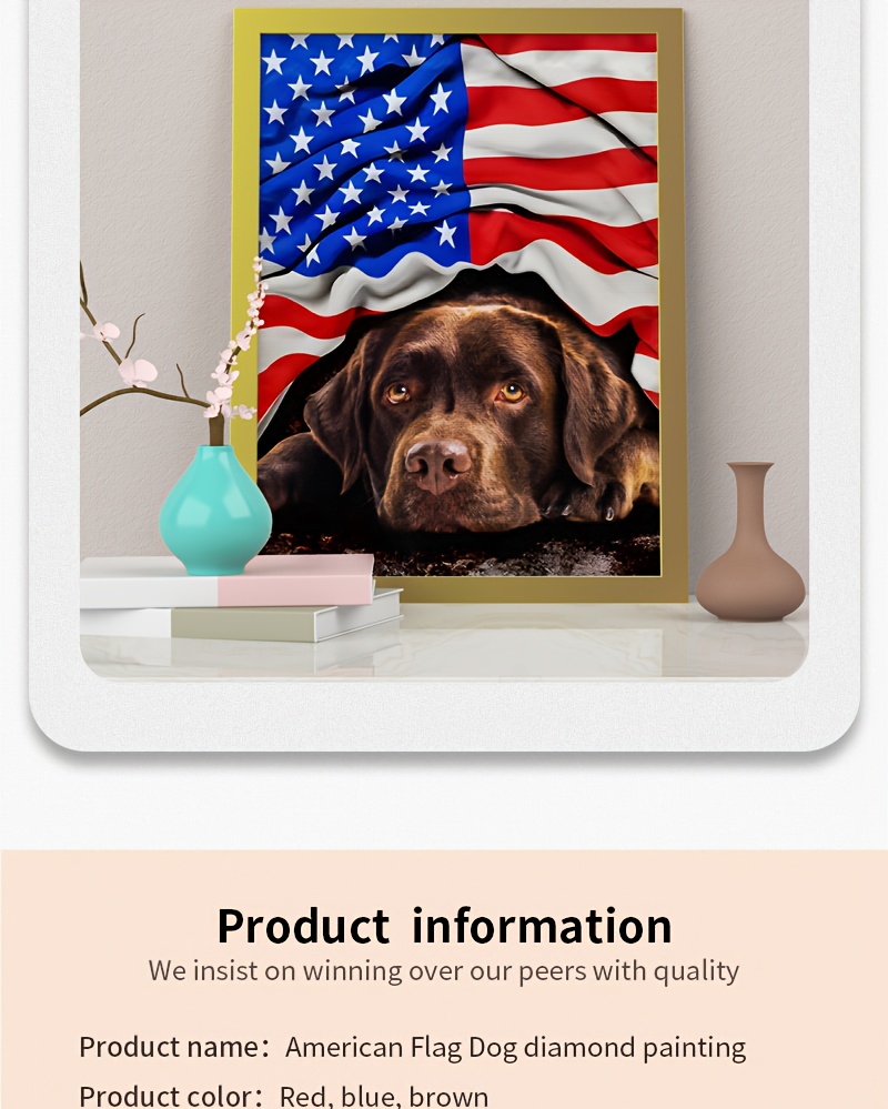 Frameless 5d Diamond Painting Set American Flag Dog Diamond - Temu