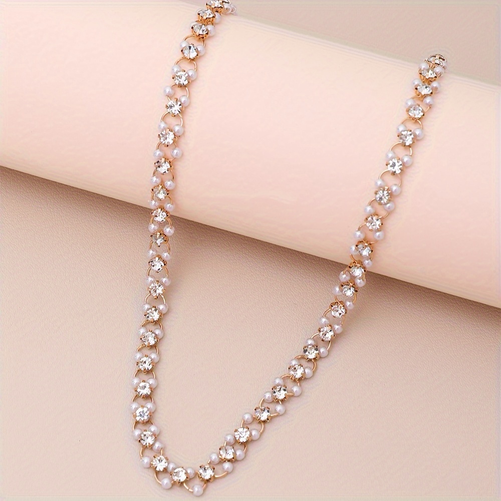 imitation pearl rhinestone handmade chain choker necklace banquet style necklace jewelry gift details 3