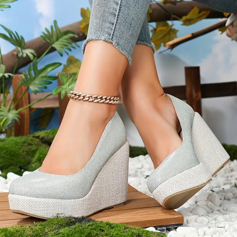 Women's Platform Wedge Heels Fashionable Slip High Heels - Temu Norway