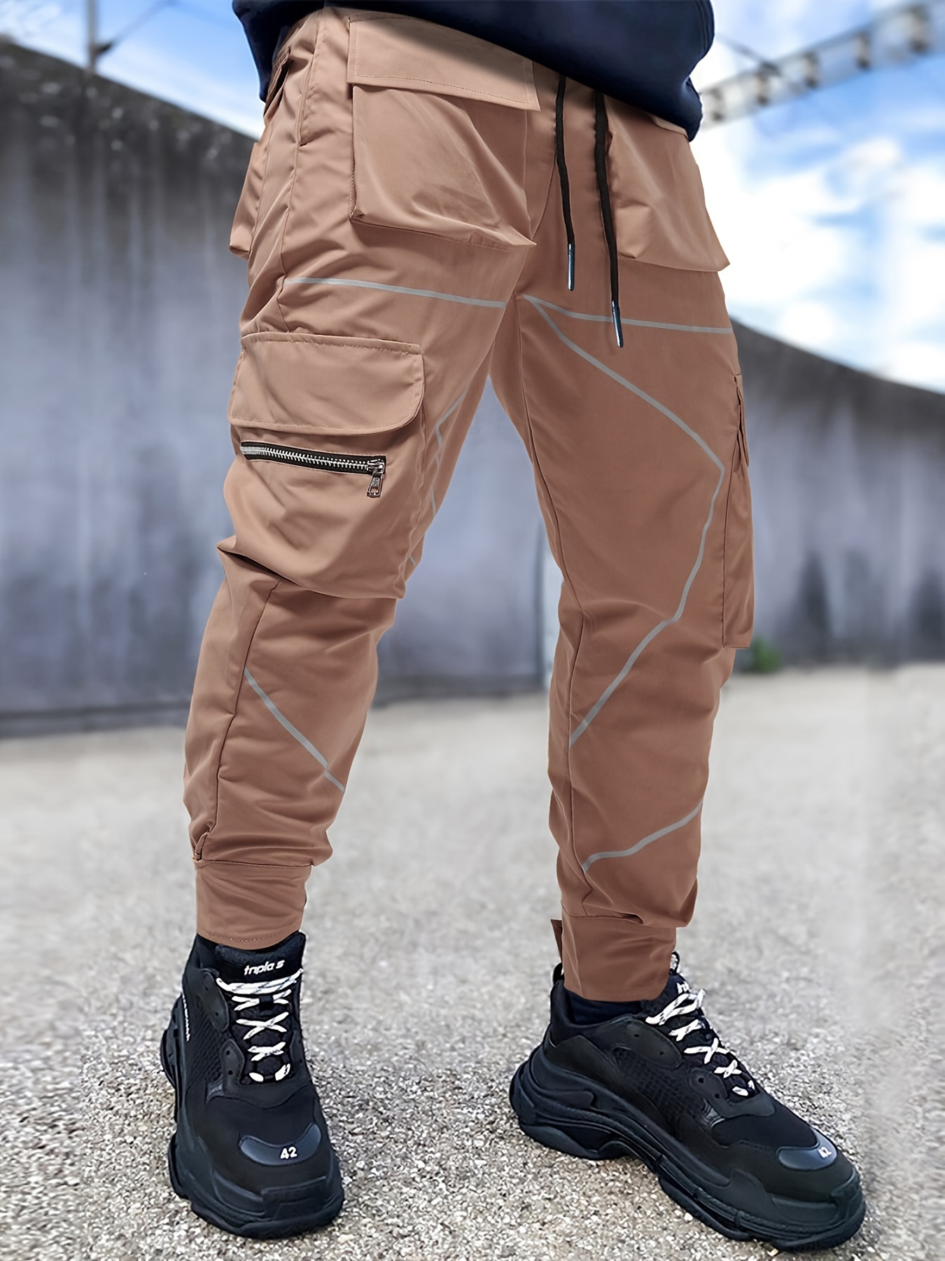 Pantalones cargo para hombre, estilo liso, casual, con múltiples bolsillos,  para exteriores, tipo recto, para fitness, pantalones cargo