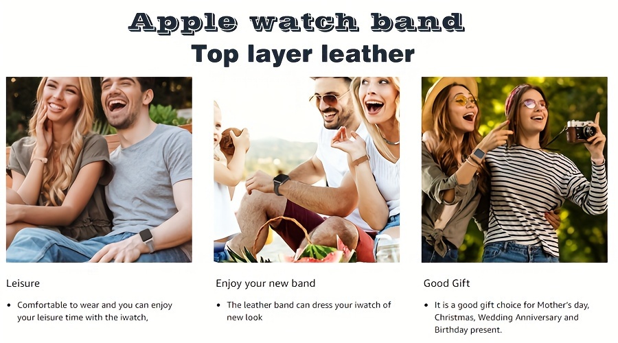 GFHEYE Elegant Calf Leather Watch Band, Vintage Oil Wax Italian Cowhide, Tang Buckle Clasp, Compatible with Apple Watch SE Ultra Series 9 8 7 6 5 4 3, Genuine Leather Strap for Women Men, Ideal for Christmas, Mardi Gras, Spring Festival details 0