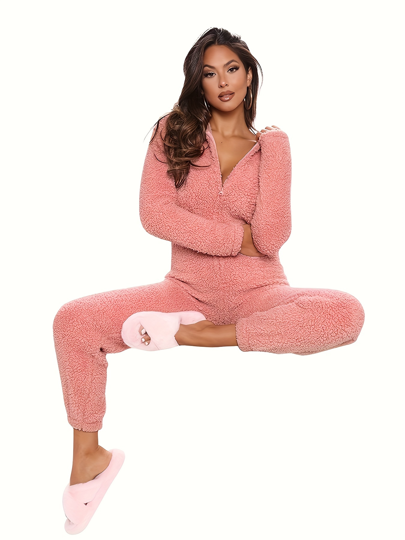 Solid Hooded Fuzzy Pajama Jumpsuit Carnaval Comfy Long - Temu Austria
