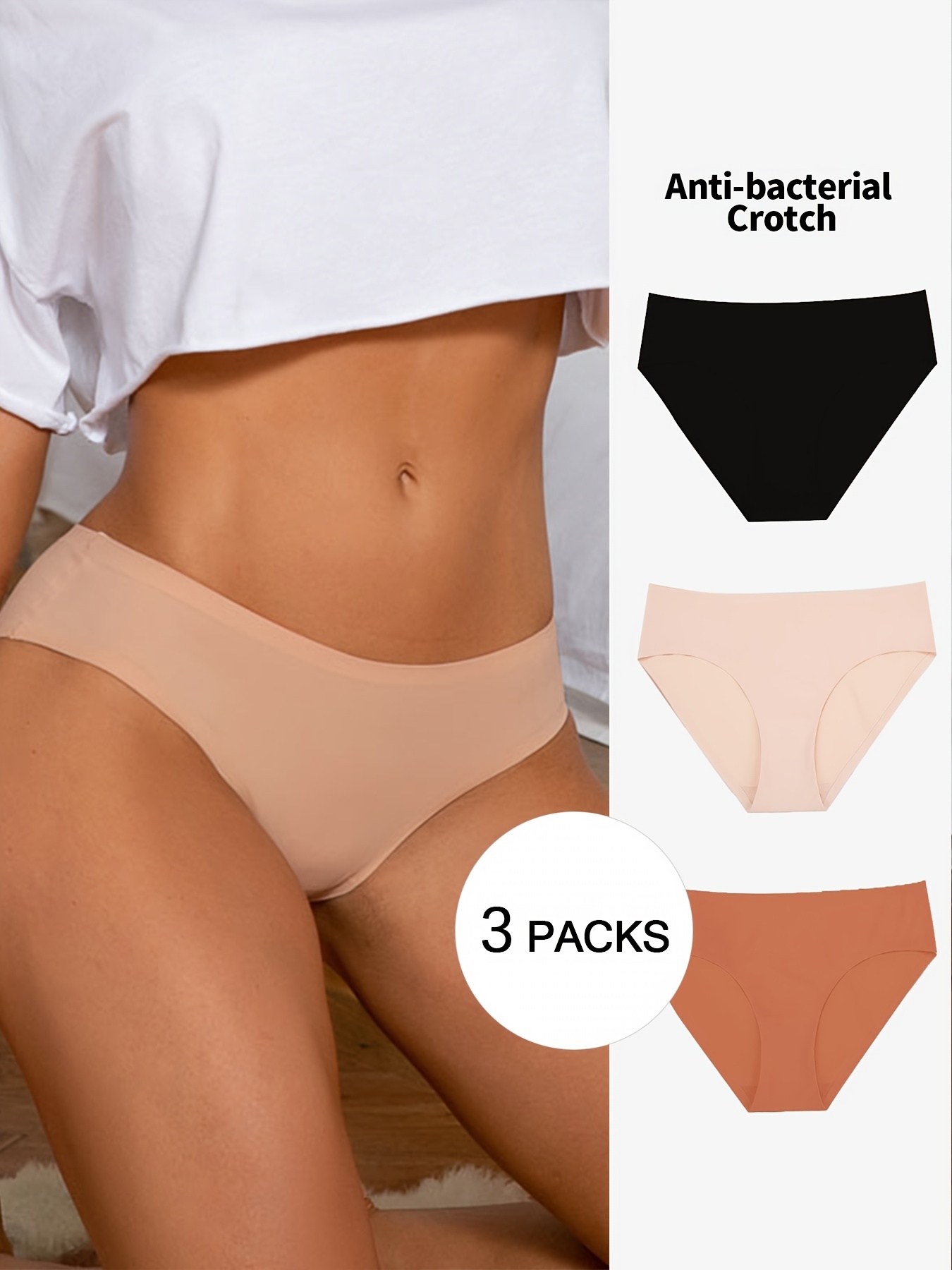 Women's No Show Panty Set Seamless Underwear Briefs Beige - Temu