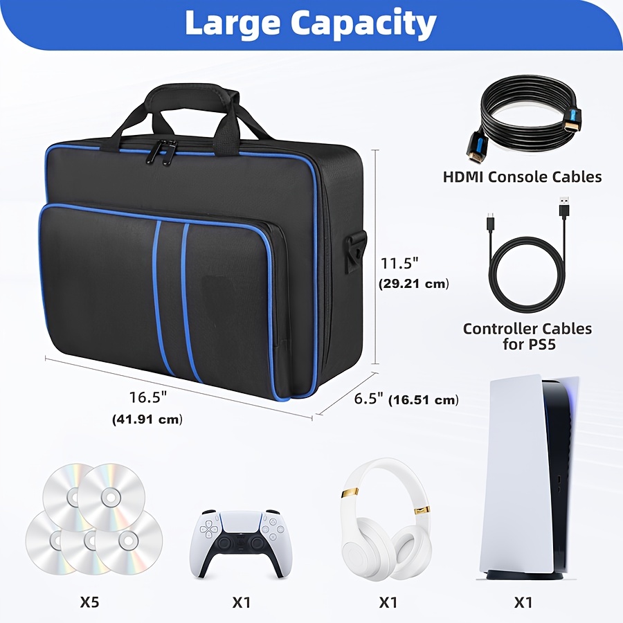 Mochila para consola de juegos PS5 Estuche de viaje de gran capacidad para  consola Ps5  Almacenamiento para controlador, discos de juego y accesorios  para juegos (solo bolsa), negro JM bolsa de