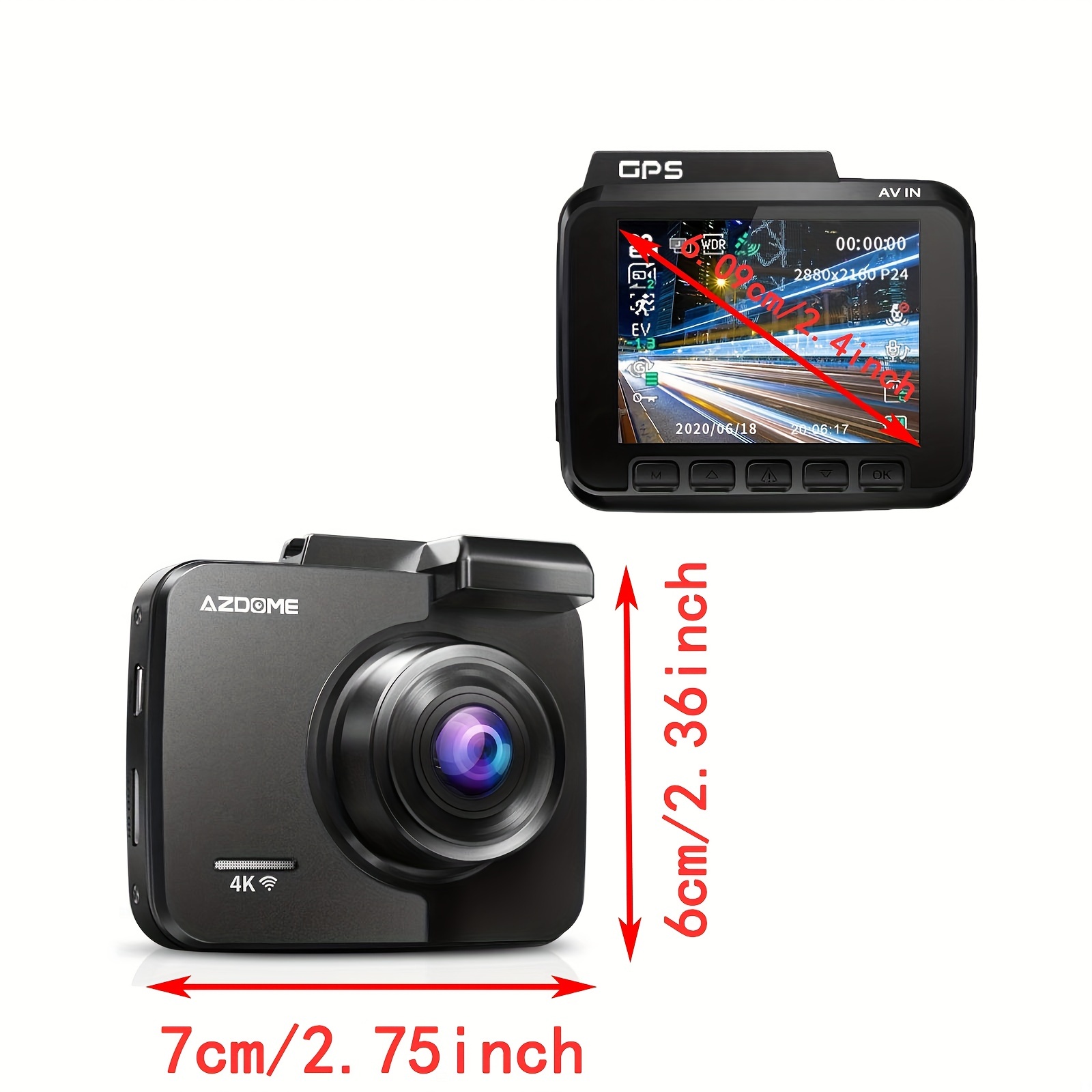 Dash-Cam - Cámara de coche 4K, cámara integrada con WiFi GPS para tablero  de automóvil, cámara de respaldo Full HD de 170° gran angular con visión