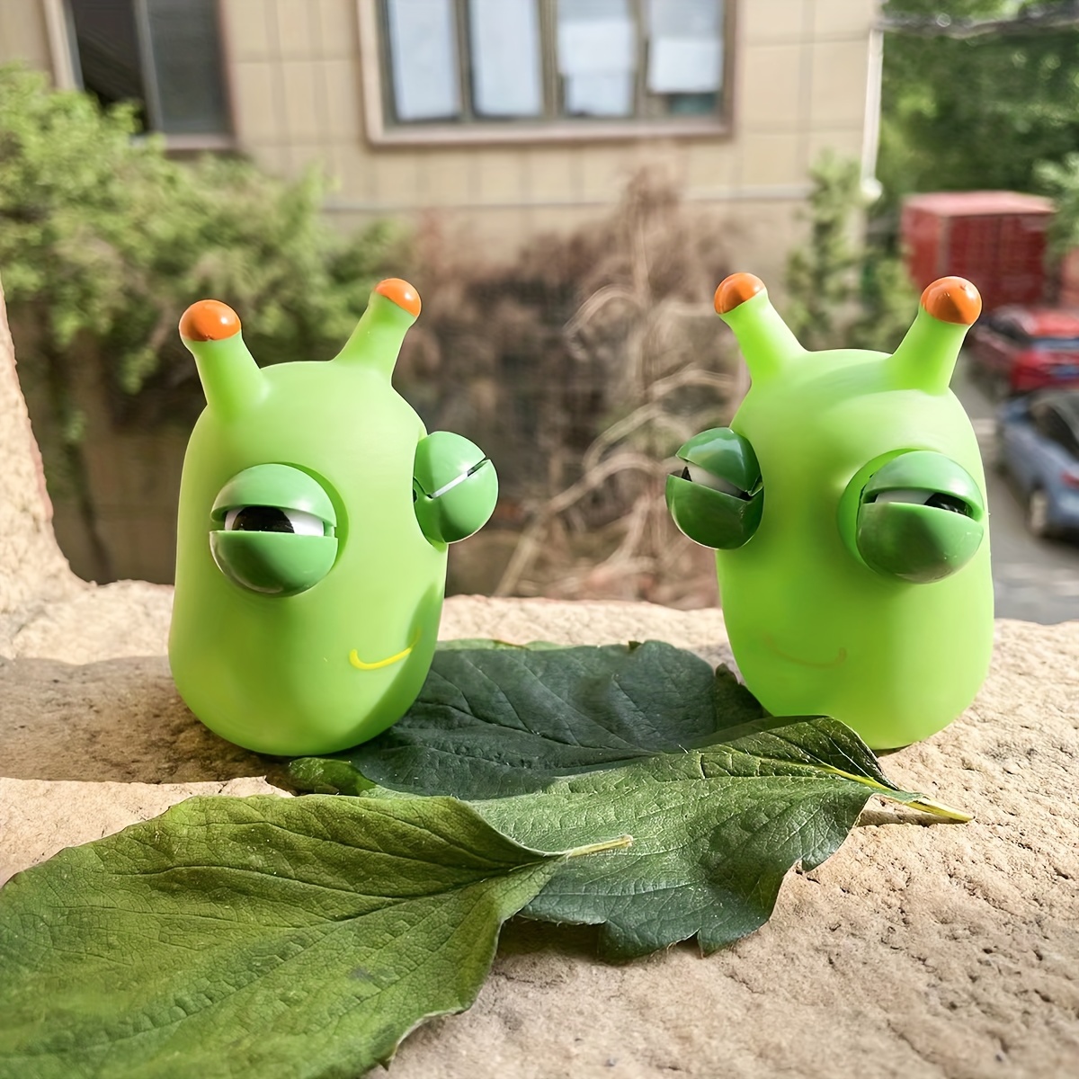 Jouet de pincement de ver d'herbe drôle, nouveauté, yeux verts  rebondissants, Fidget Toys 3D