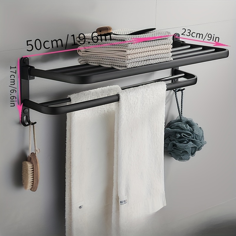 1pc Bathroom Storage Rack With Towel Bar, Self Adhesive Drain Shelves,  Modern Wall Mounted Hanging Storage Shelf, Bathroom Accessories