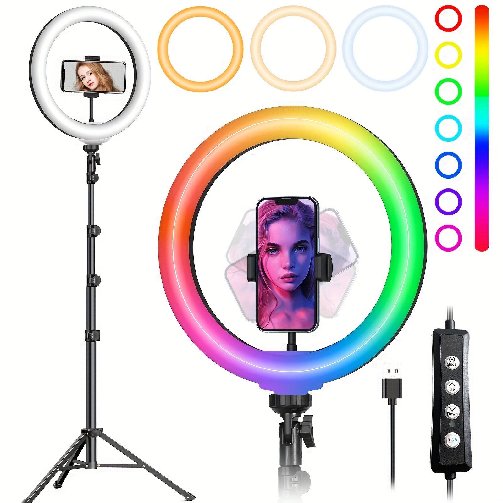 10 Ring Light LED Lampe de bureau Selfie Dimmable 3 couleurs 10