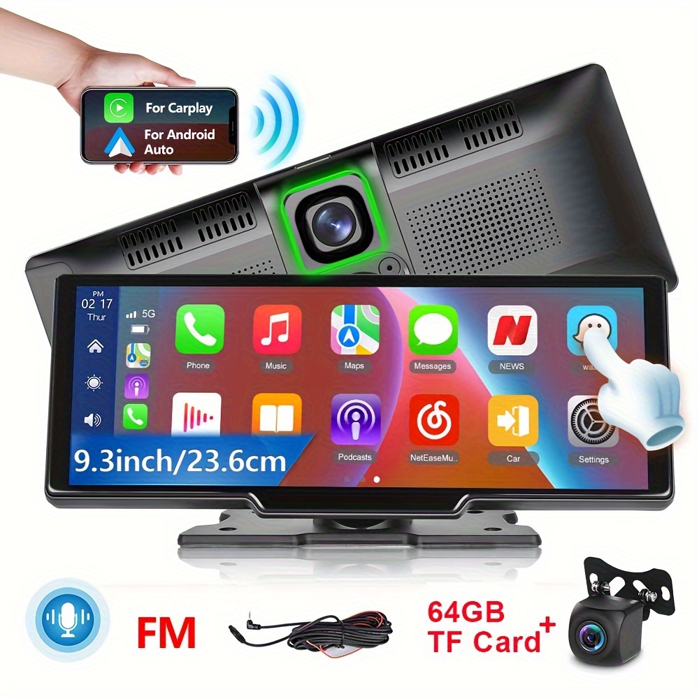 Portable Wireless Carplay Car Stereo with 2.5K Dash Cam - 9.3 HD