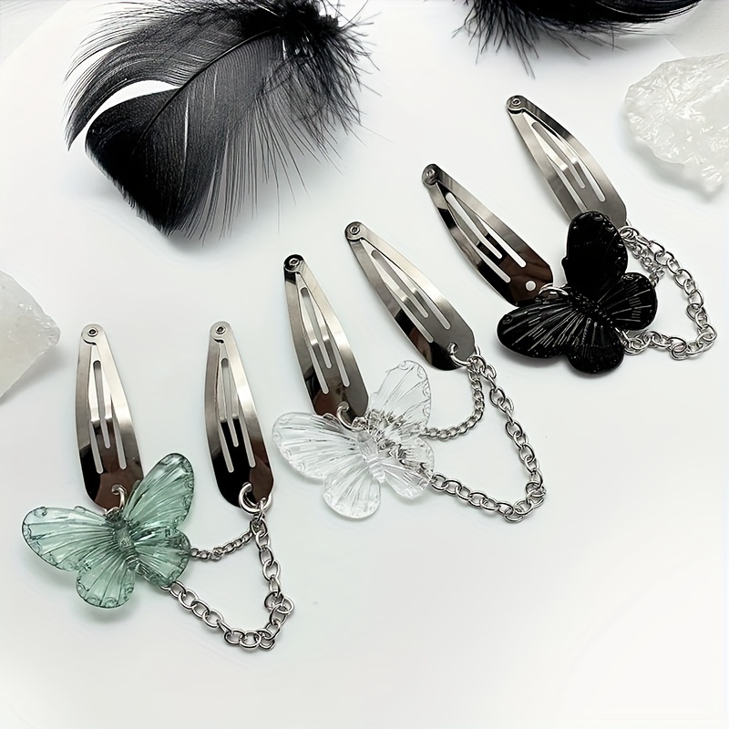 Transparent Butterfly Chain Hair Clips Pair Clips Side Clips Temu