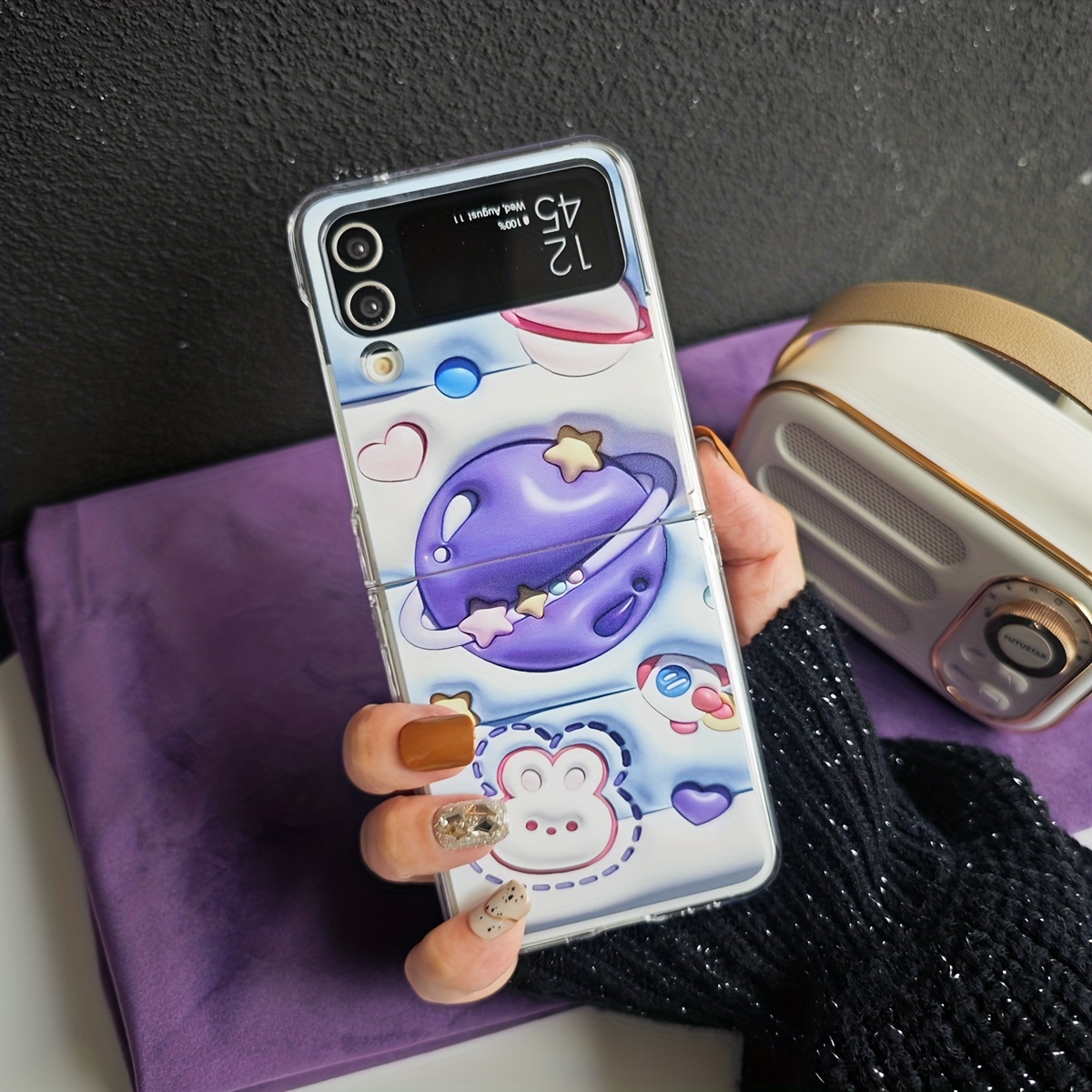 Cute kawaii flip phone with a keychain tamagotchi 3D model