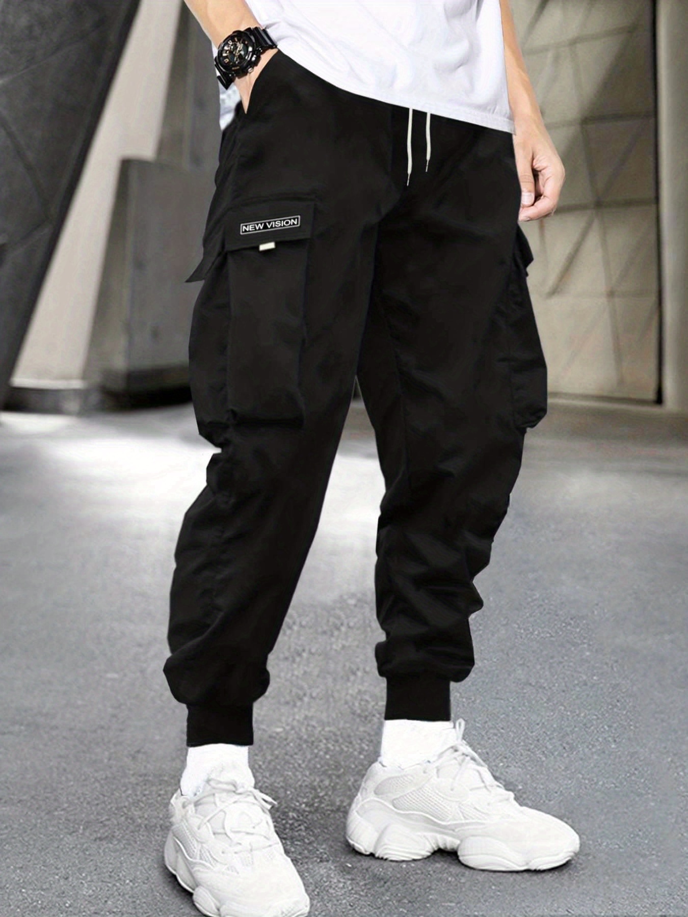Drawstring cargo trousers with padded quilted interior