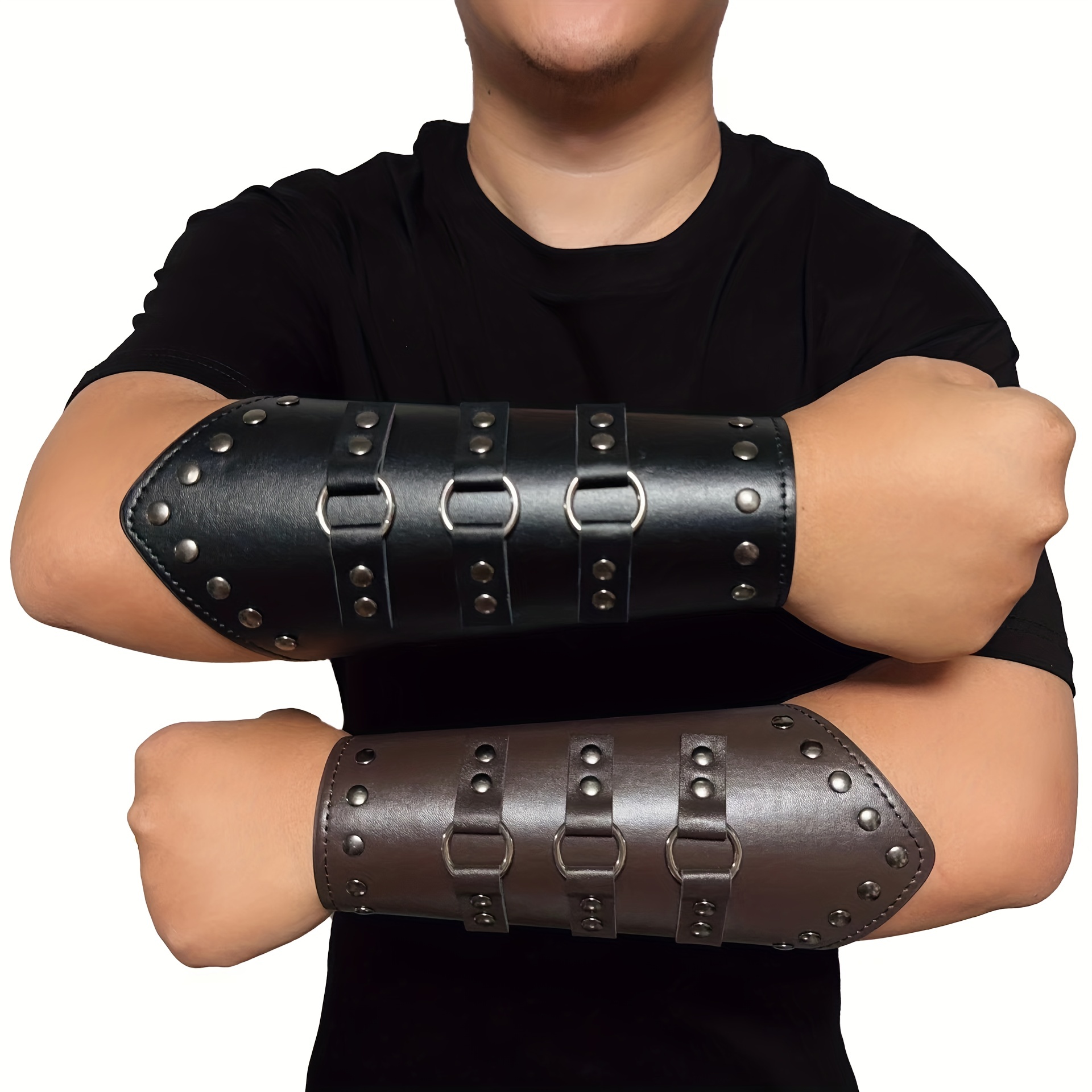 2 Pieces Arm Guards Gauntlet Wristband Protective Vambrace Buckled