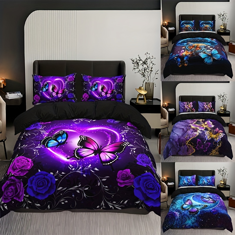 

3pcs Duvet Cover Set, Fashion Classic Popular Butterfly Flower Digital Print Bedding Set, Soft Comfortable Duvet Cover, For Bedroom, Guest Room (1*duvet Cover + 2*pillowcase, Without Core And Quilt)