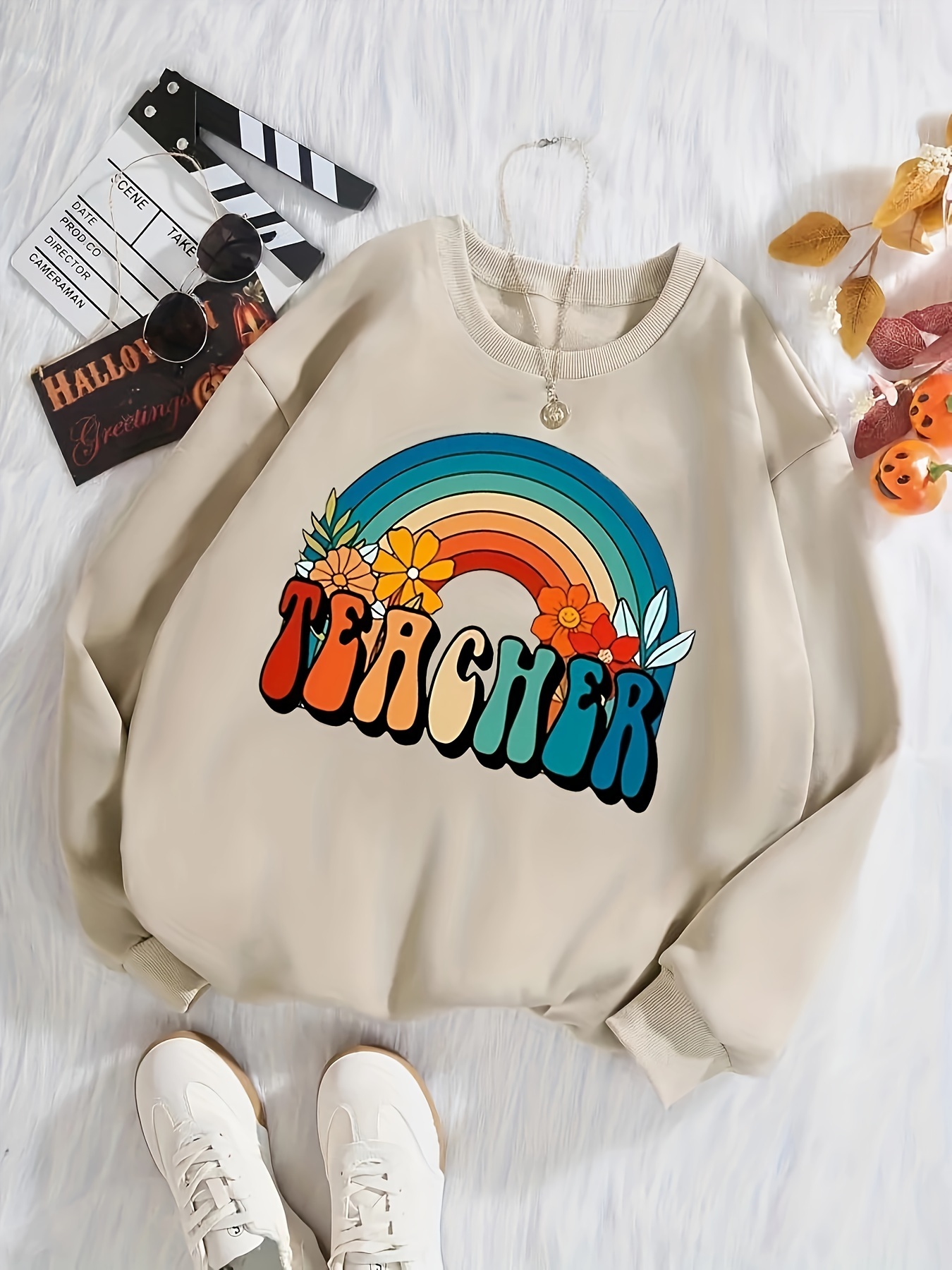 Women's T shirt Lucky Vintage Rainbow Graphic Crew Neck Drop - Temu