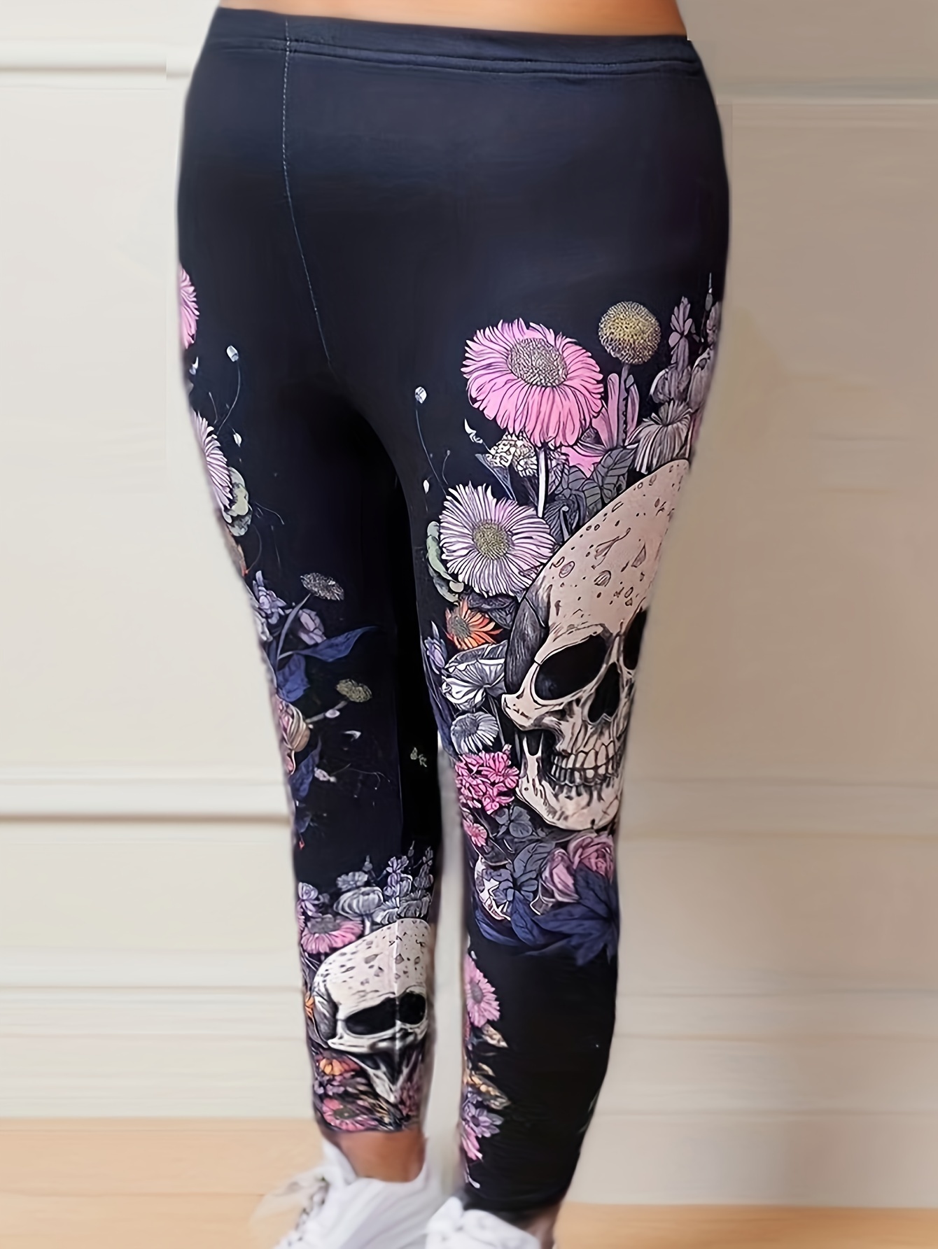 Floral Print Skinny Leggings Casual Every Day Stretchy - Temu