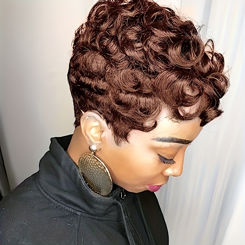 Short Curly Pixie Cut Wig Bangs Synthetic Wig Beginners Temu