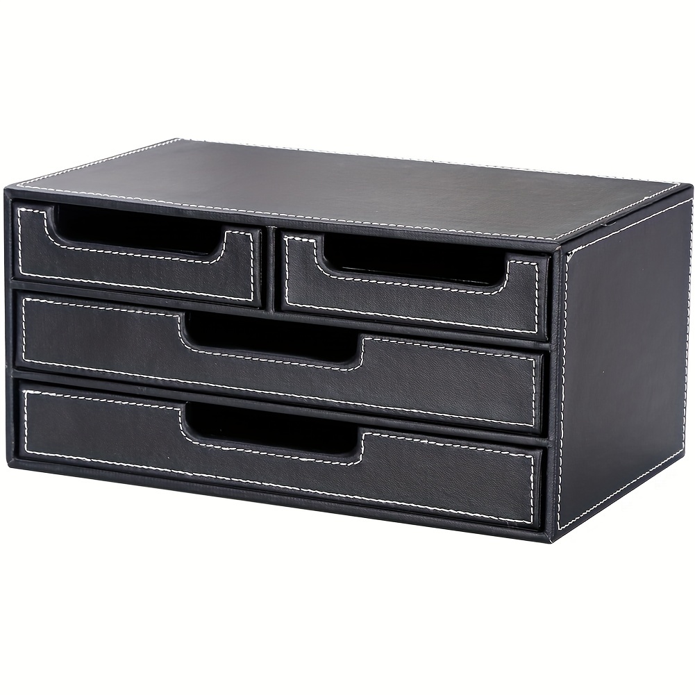 Ladstag 4-compartment Desktop File Organizer With Polished Pu Leather - Lightweight Rectangular Document Holder Suitable For Office, Legal Papers, Student Assignments - & Space- File Tray