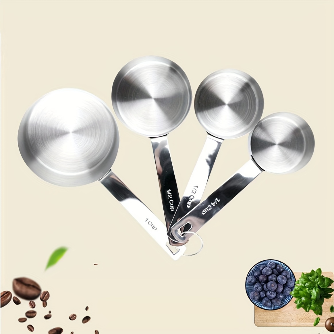 4pcs/set Silver Stainless Steel Measuring Spoon & Cup Set With