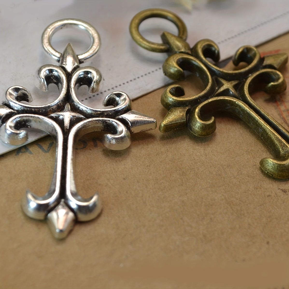 Antique Silver Bronze Color Large Flower Cross Charms - Temu