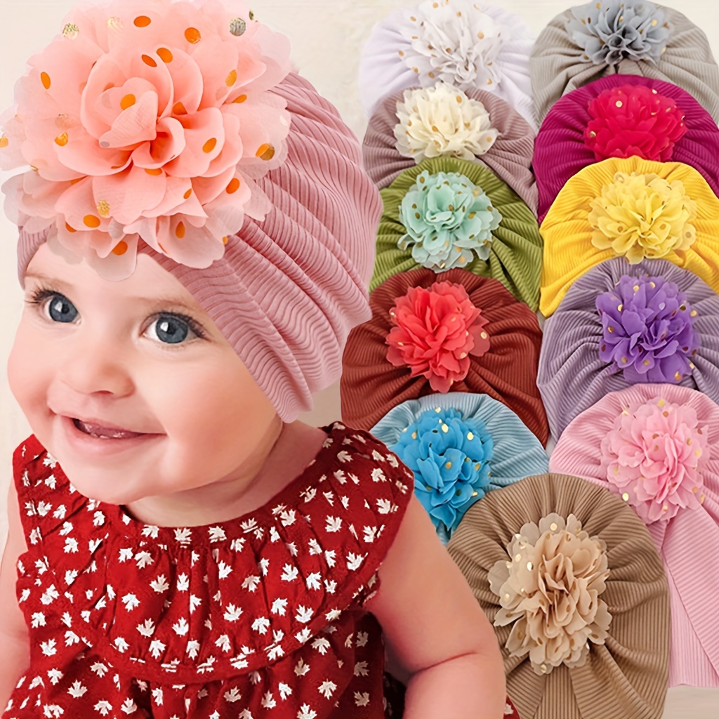 

1pc Baby Cute Plain Color Beautiful Flower Pullover Hat