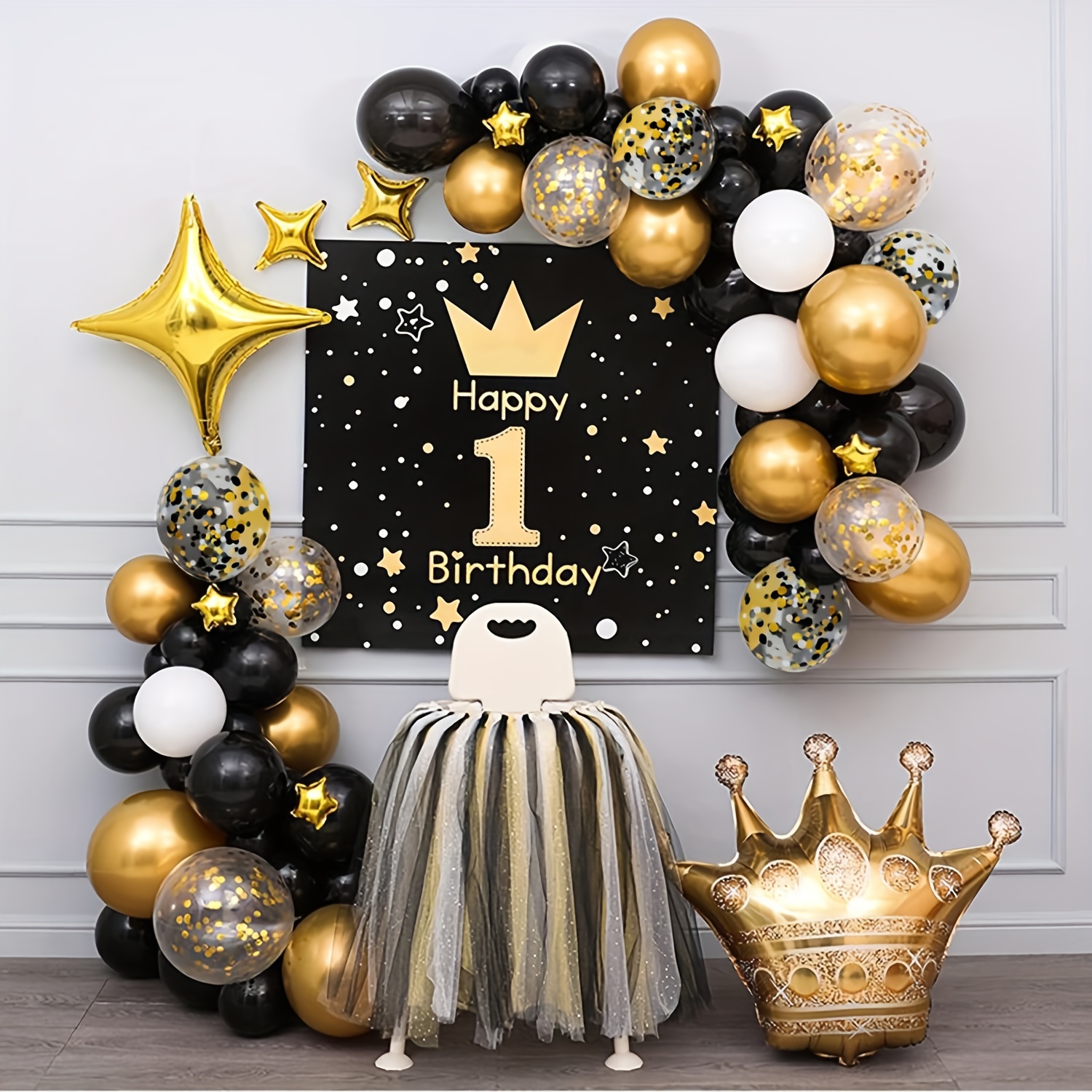 Globos de confeti negros y dorados, paquete de 50 globos de látex blanco de  12 pulgadas con cinta dorada para decoraciones de graduación, boda