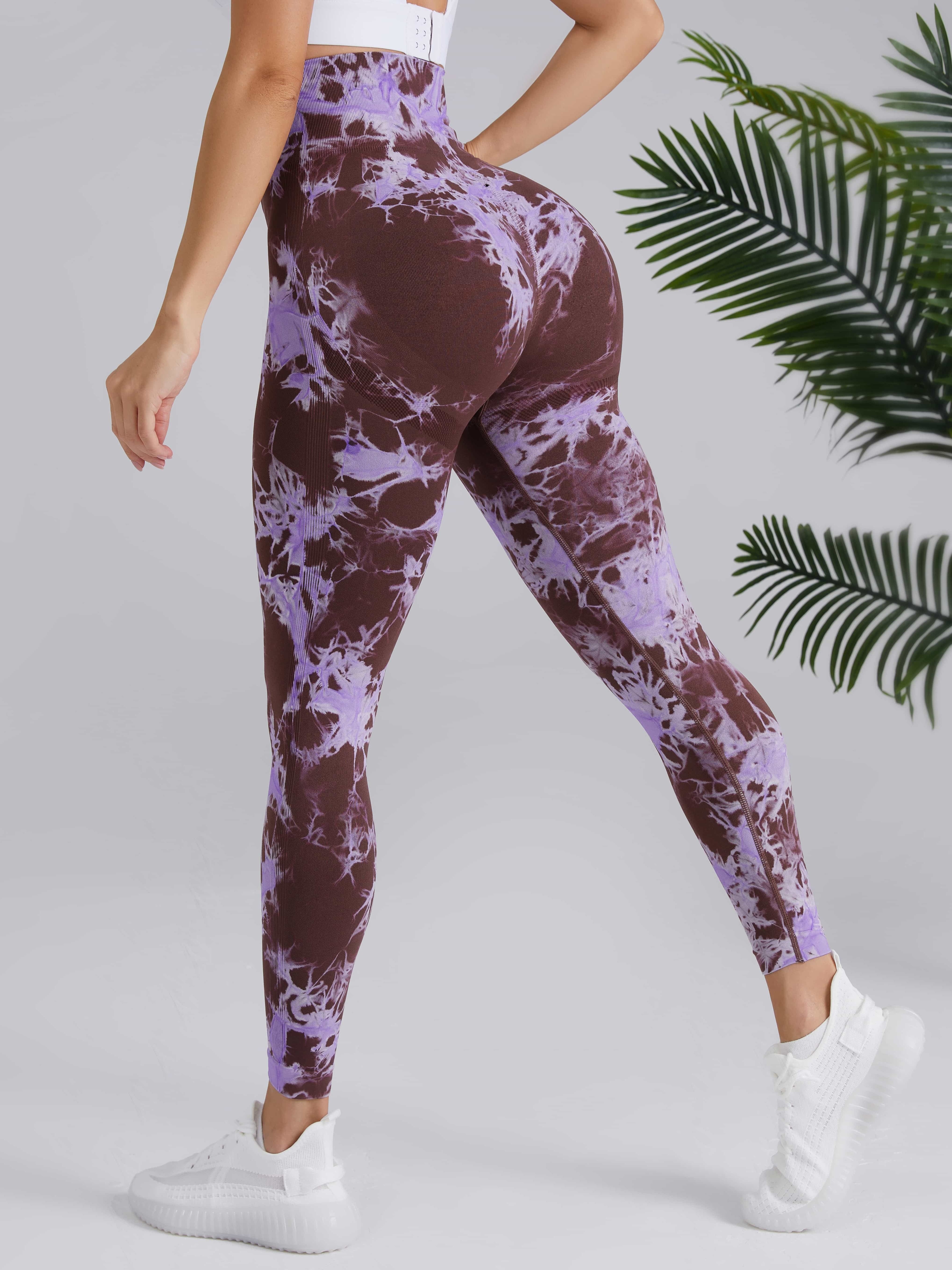 3pcs Women Tie Dye High Stretchy Yoga Leggings, High Waist Butt Lifting  Workout Tight Sports Pants, Women's Activewear