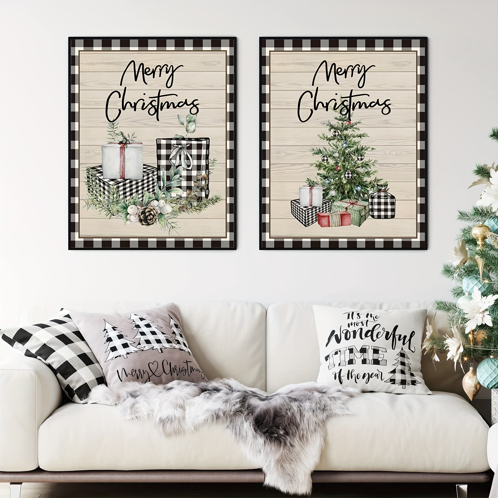 Black and White Christmas Tree Ornaments Canvas Print / Canvas Art