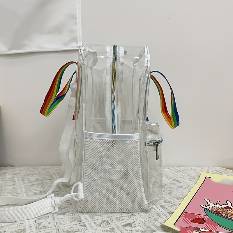 Transparent Zipper Backpack with Rainbow Straps