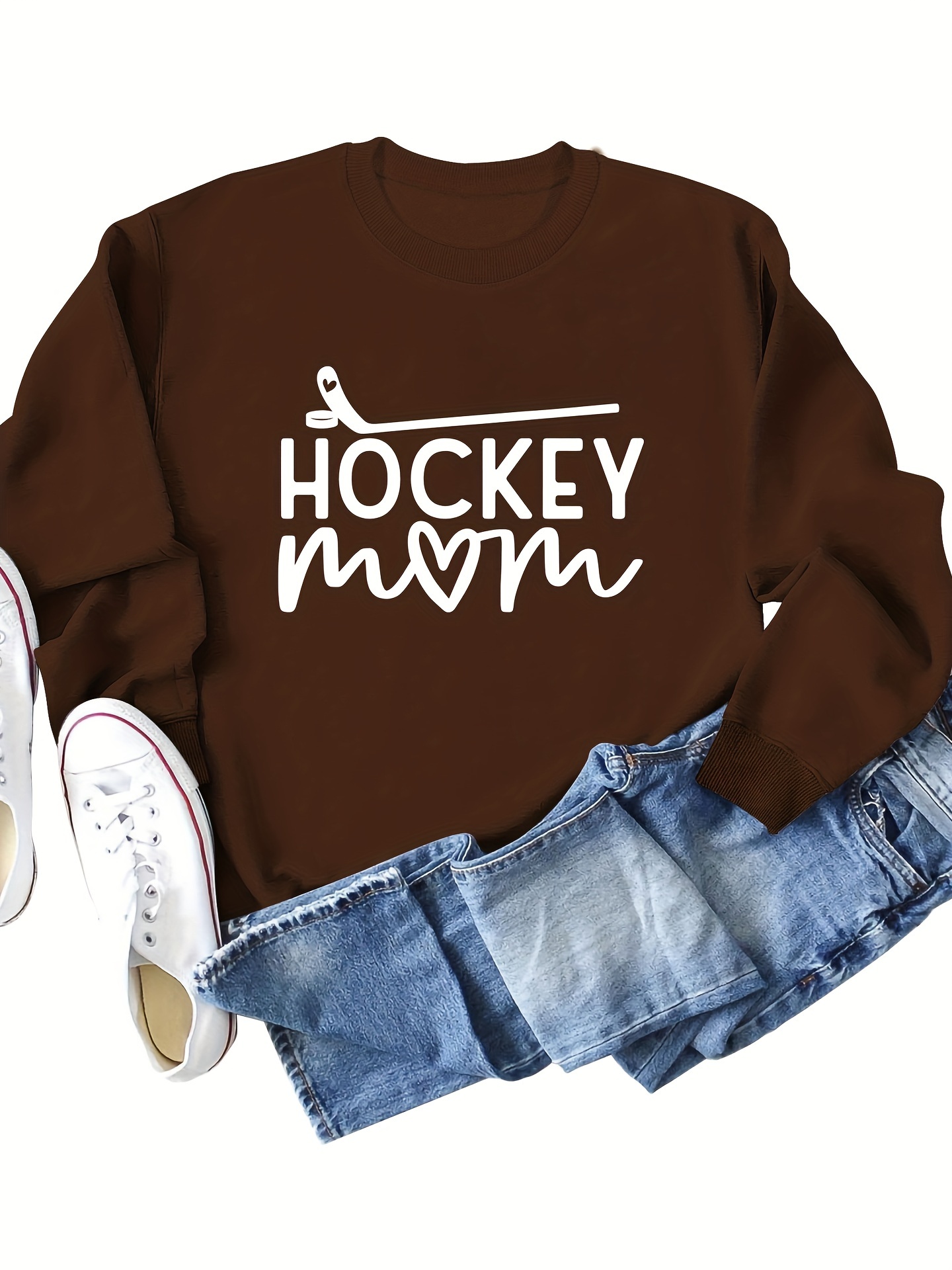 Hockey Mom Print Sweatshirt Long Sleeve Crew Neck Casual - Temu