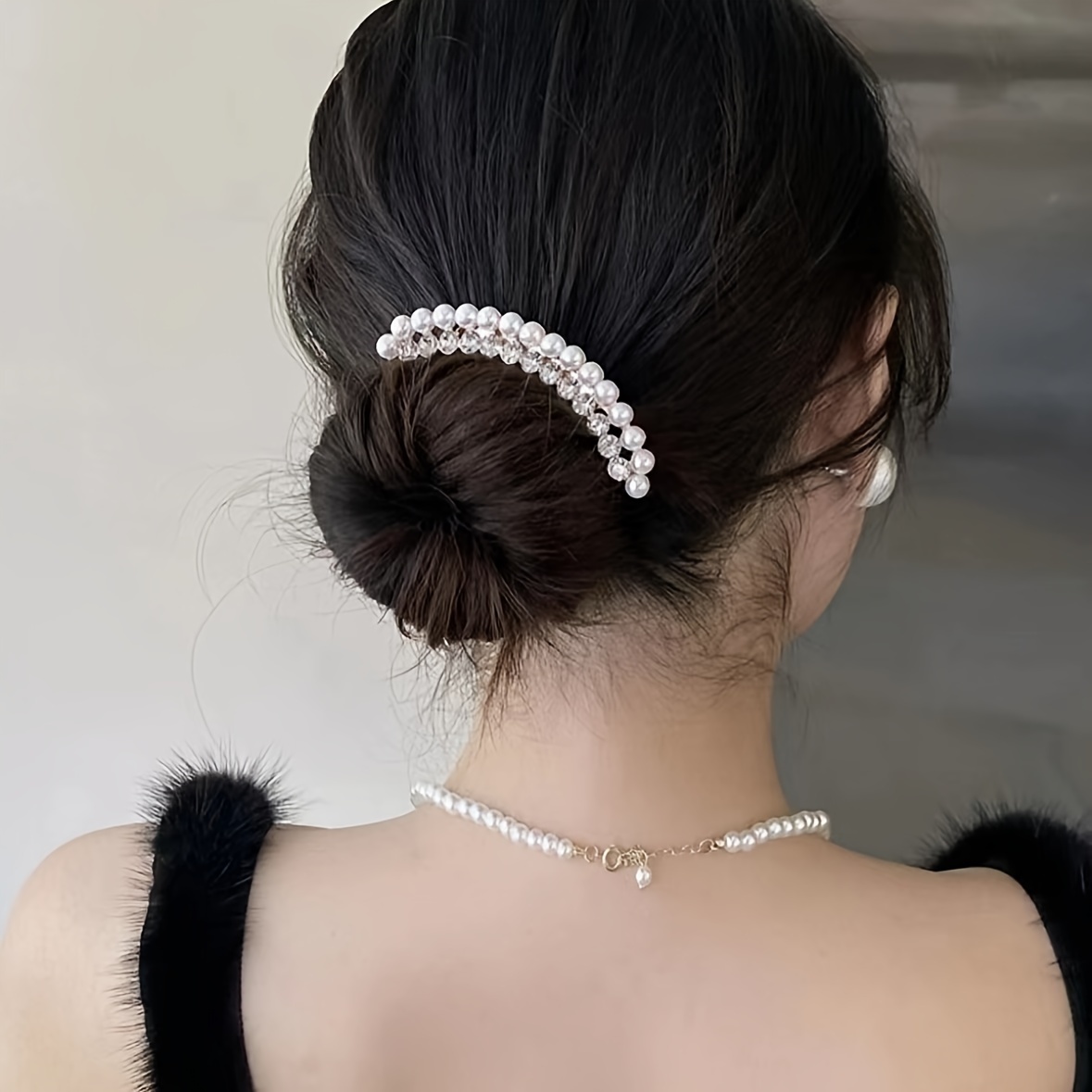 faux pearl rhinestone hairpin headwear for girls details 1