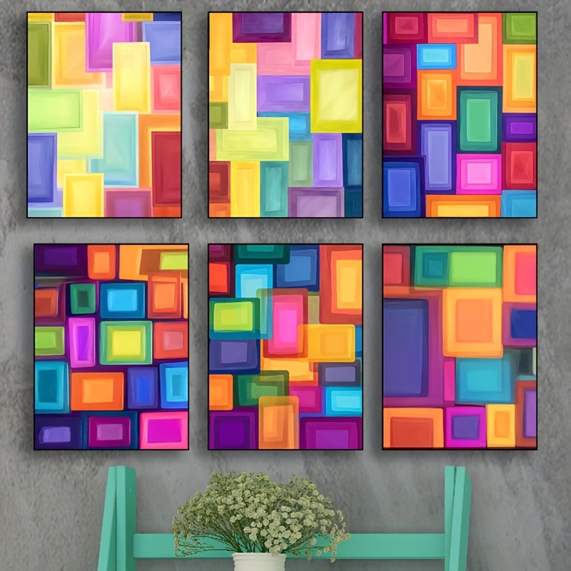 Wooden Framed Canvas Abstract Art Deco Style color Square - Temu