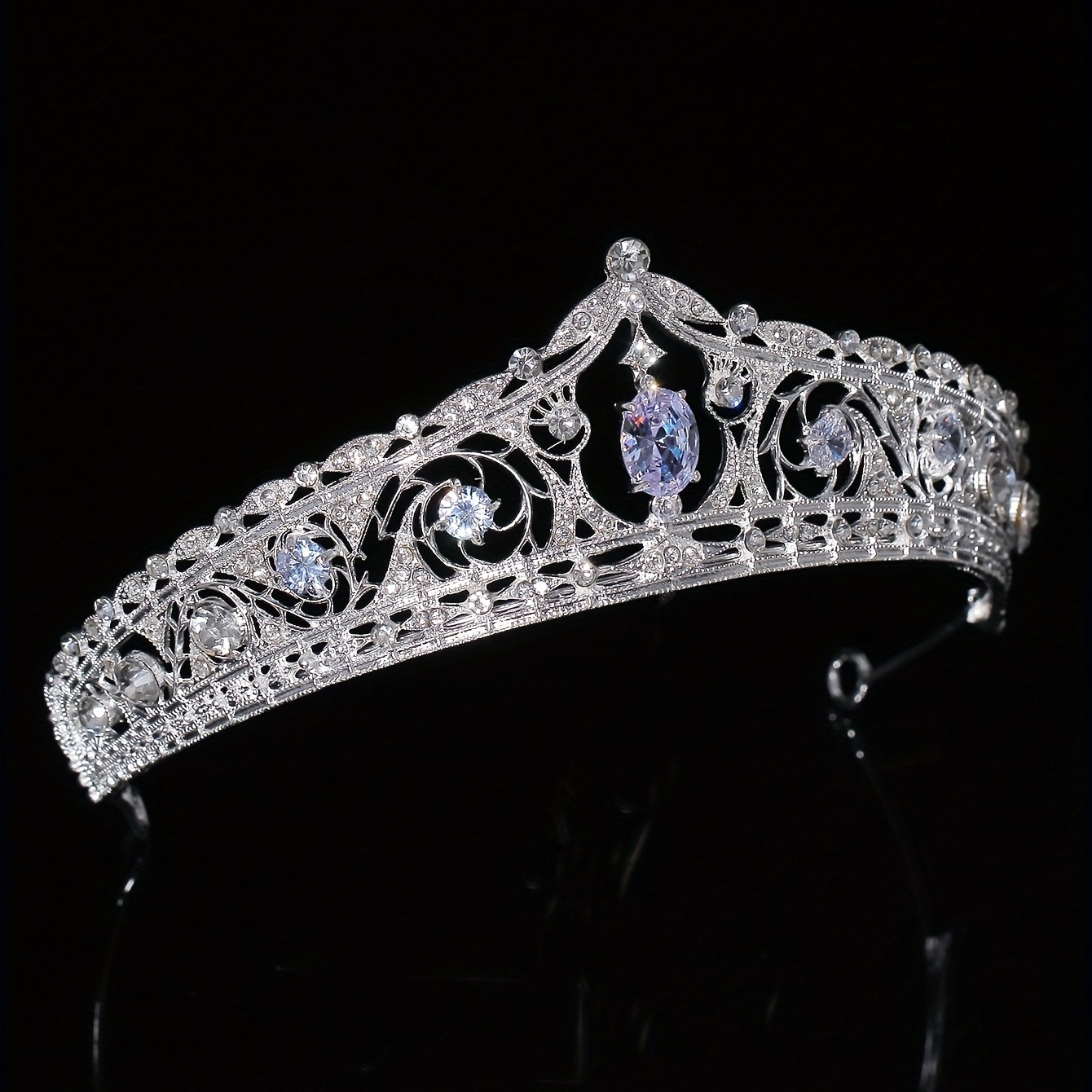 3pcs Crystal Bridal Crown Necklace Earrings Set