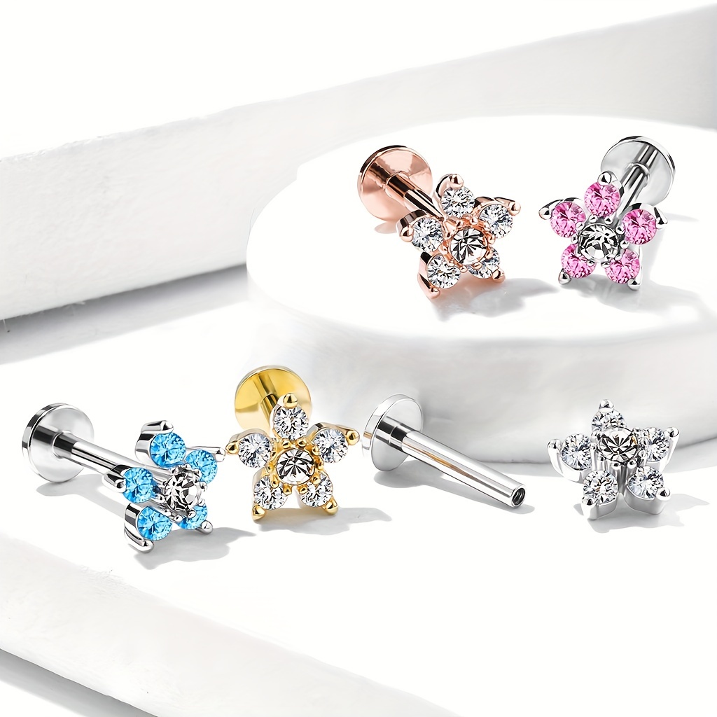 Floral Zirconia Ear Studs Stainless Steel
