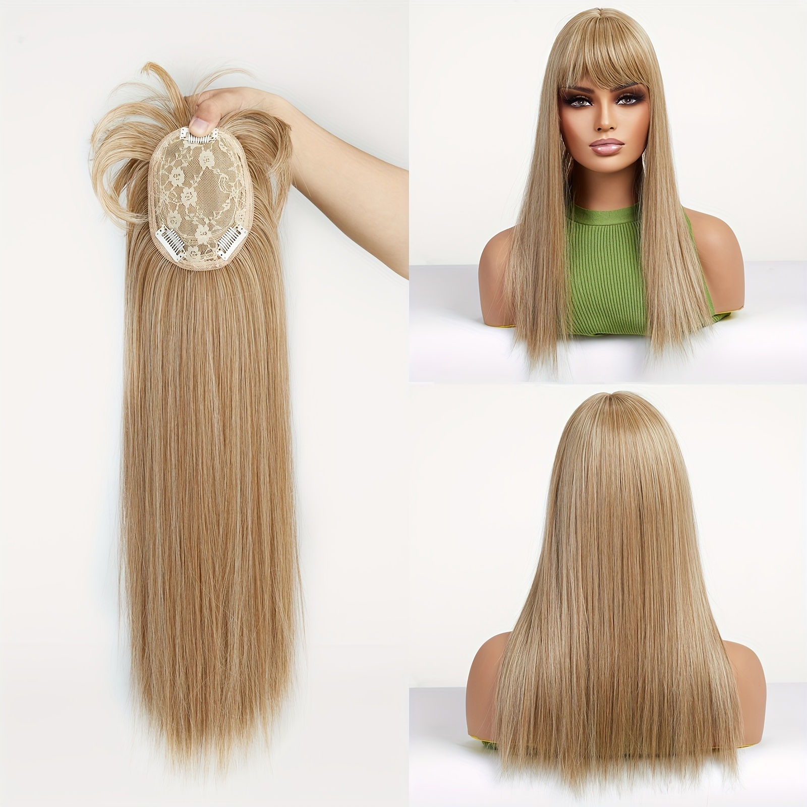 Clip In Synthetic Hair Topper Bangs Thinning Hair Long Wavy - Temu Canada