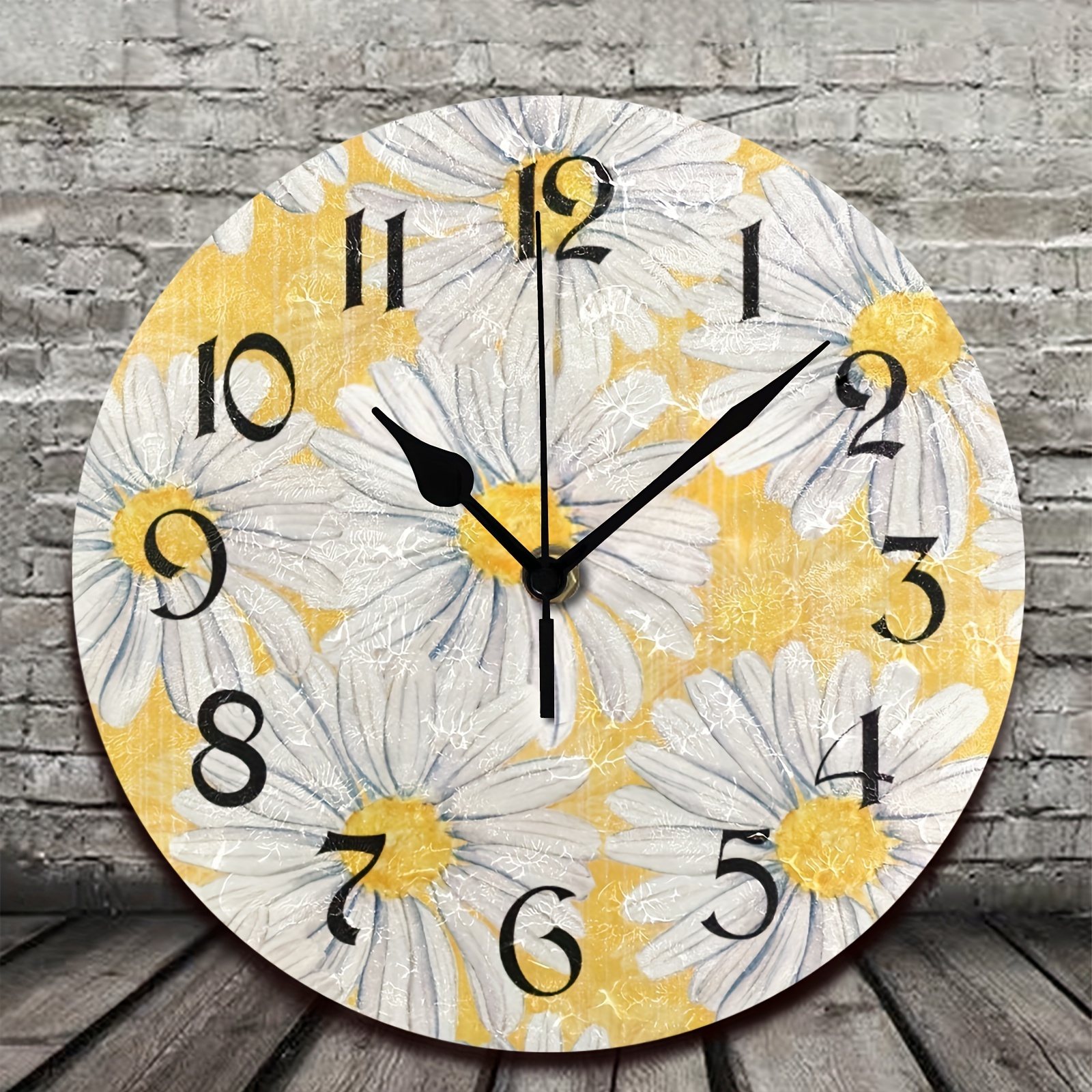 Reloj de pared vintage floral de 15 pulgadas, silencioso sin tictac,  funciona con pilas, relojes de pared de madera retro con flores de granja