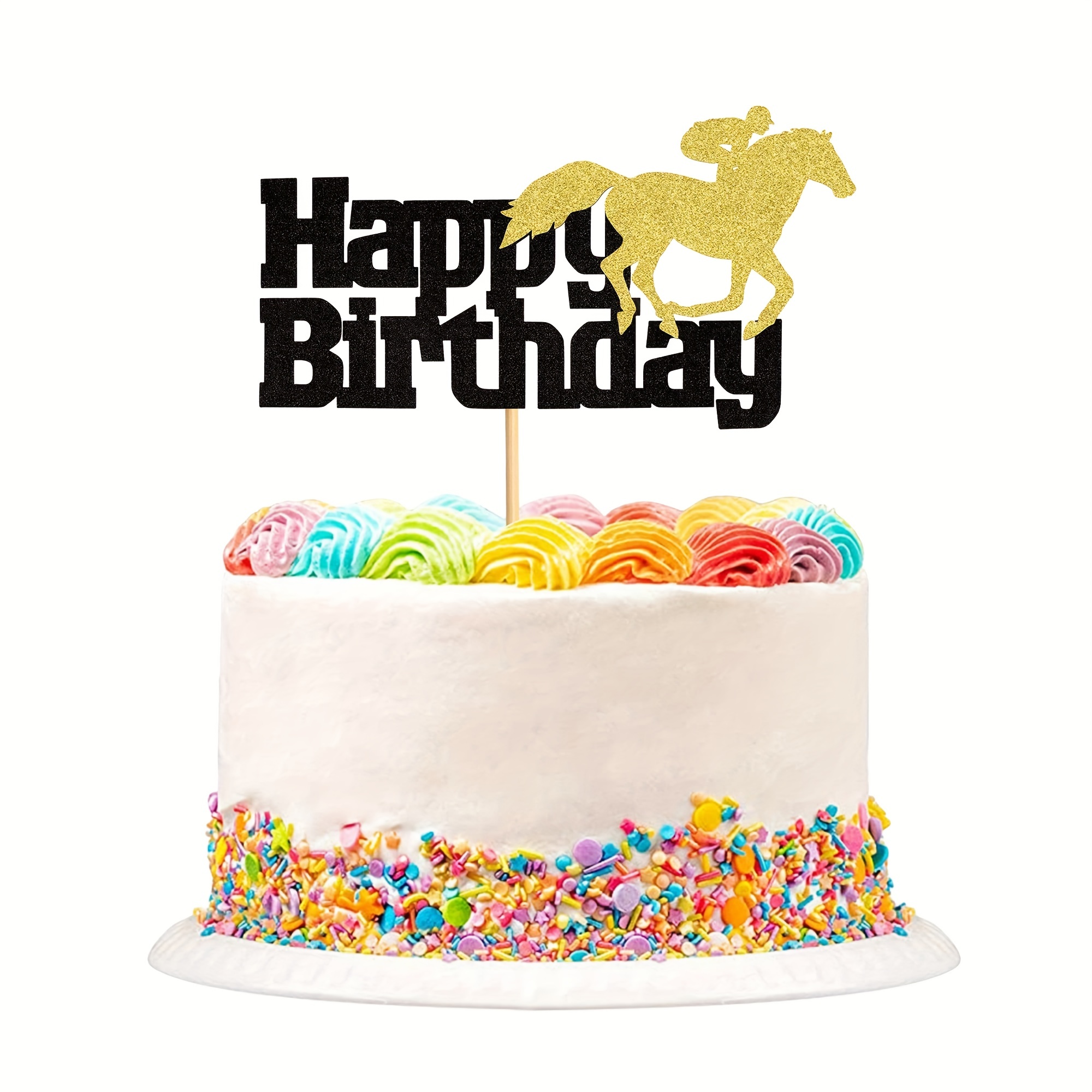 Cheval Decoration Anniversaire Enfant,avec Bannière de Joyeux  Anniversaire,Décoration de Gâteau,Deco Anniversaire Garçons et Filles