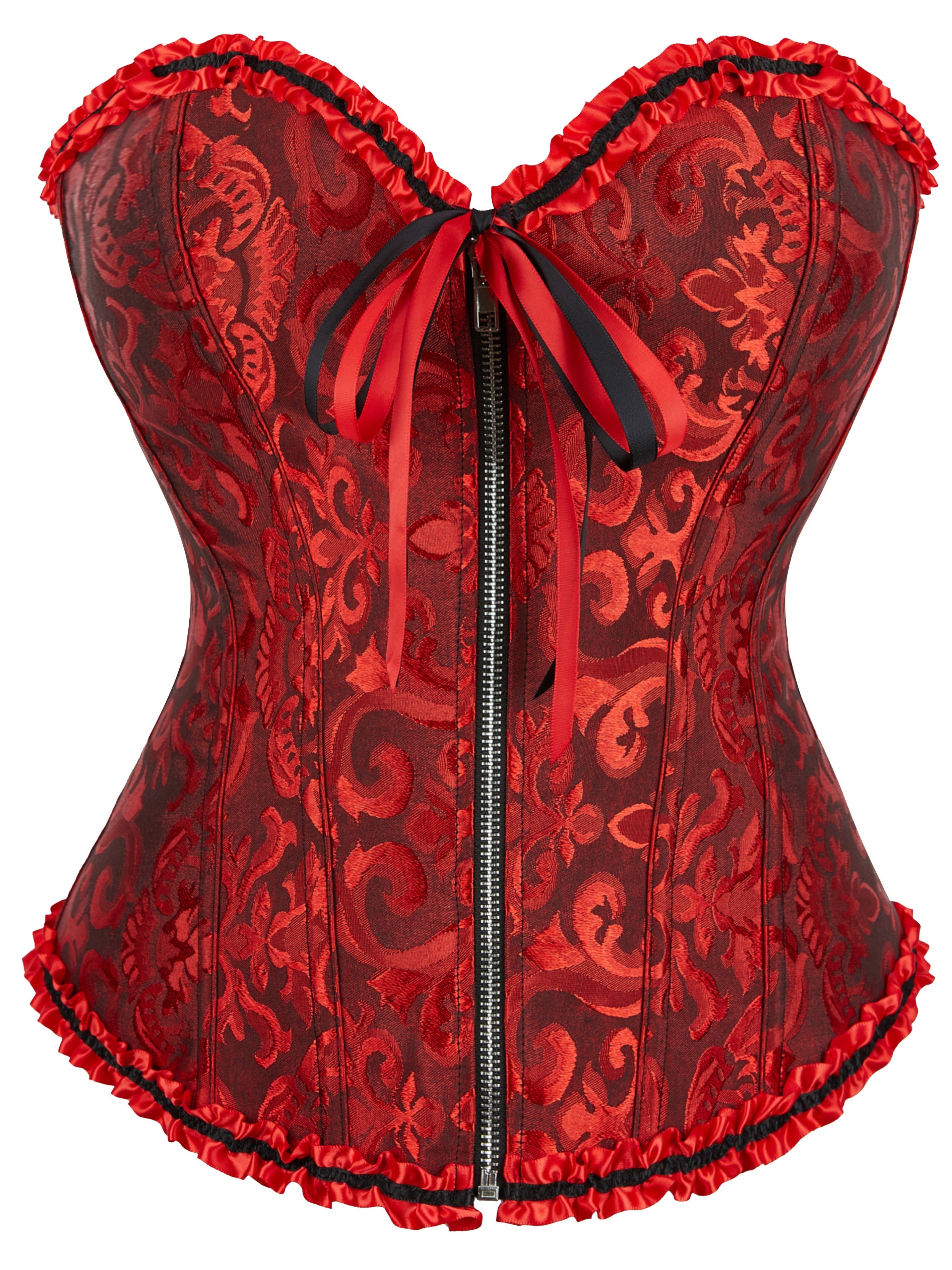 WMNS Latex Corset Style Contoured Cup Zipper Back Bodysuit - Red