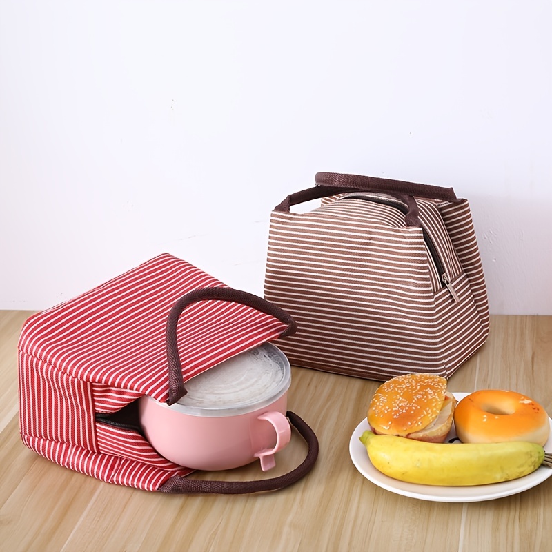 striped pattern satchel lunch box canvas lightweight portable lunch storage bag school office picnic lunch handbag